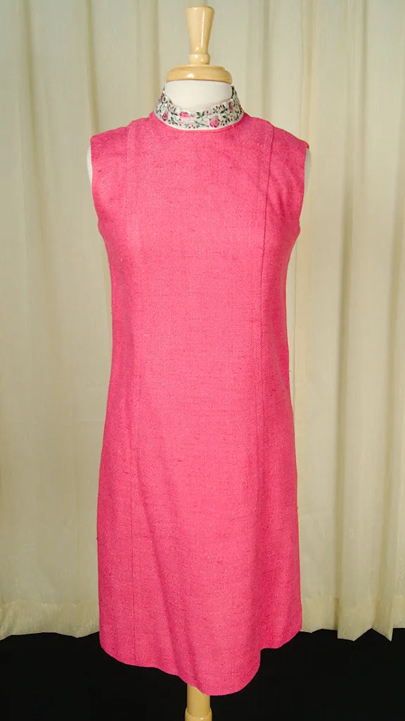 1950s Vinatge Pink Linen Shift Dress