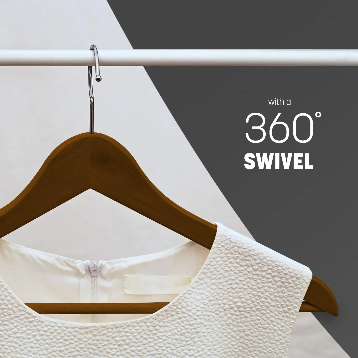 30pcs Natural Wooden Hangers - Premium Quality Clothes & Coats Hangers with 360° Swivel Hook and Contoured Shoulders