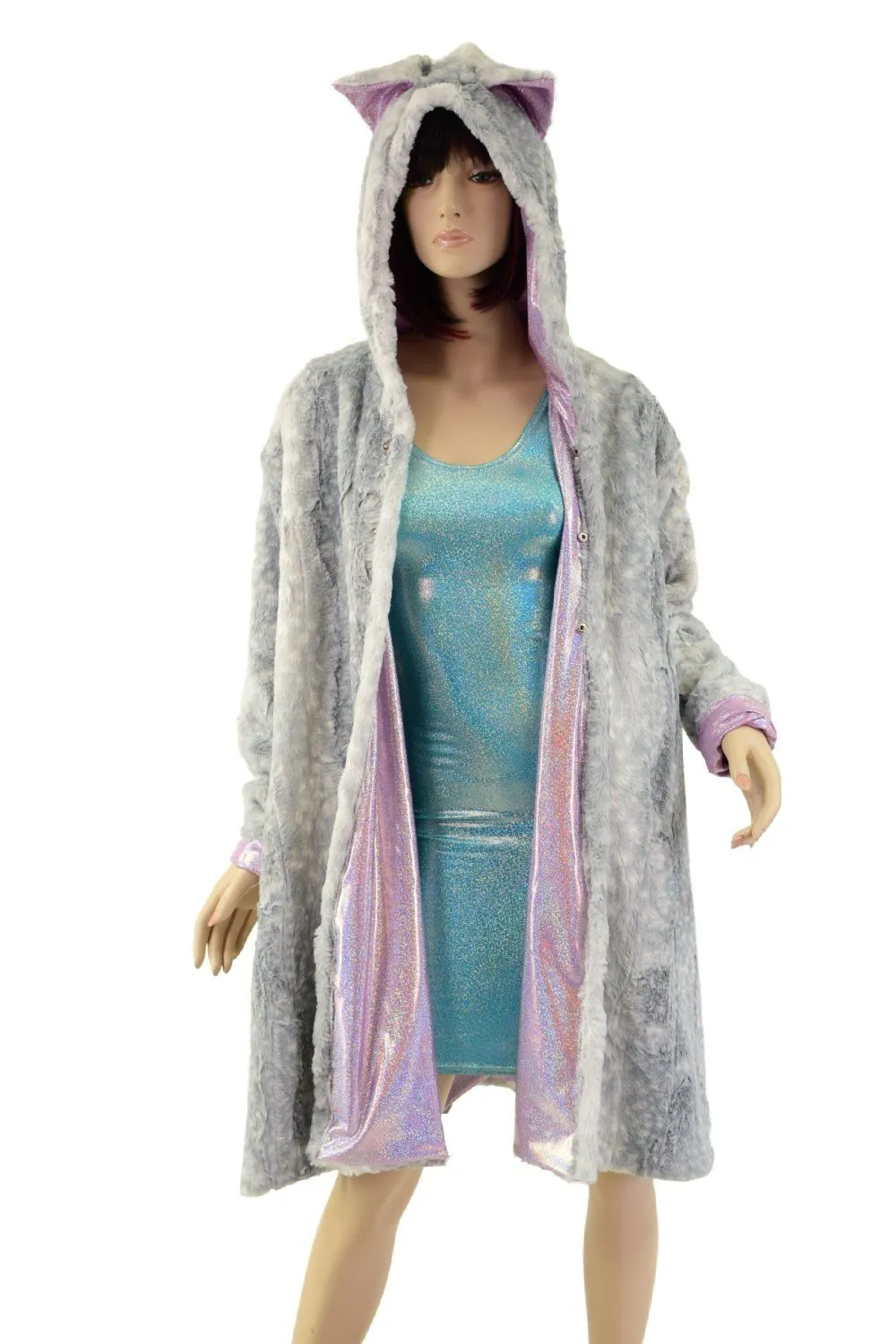 A Line Minky Faux Fur Coat with Kitty Ears