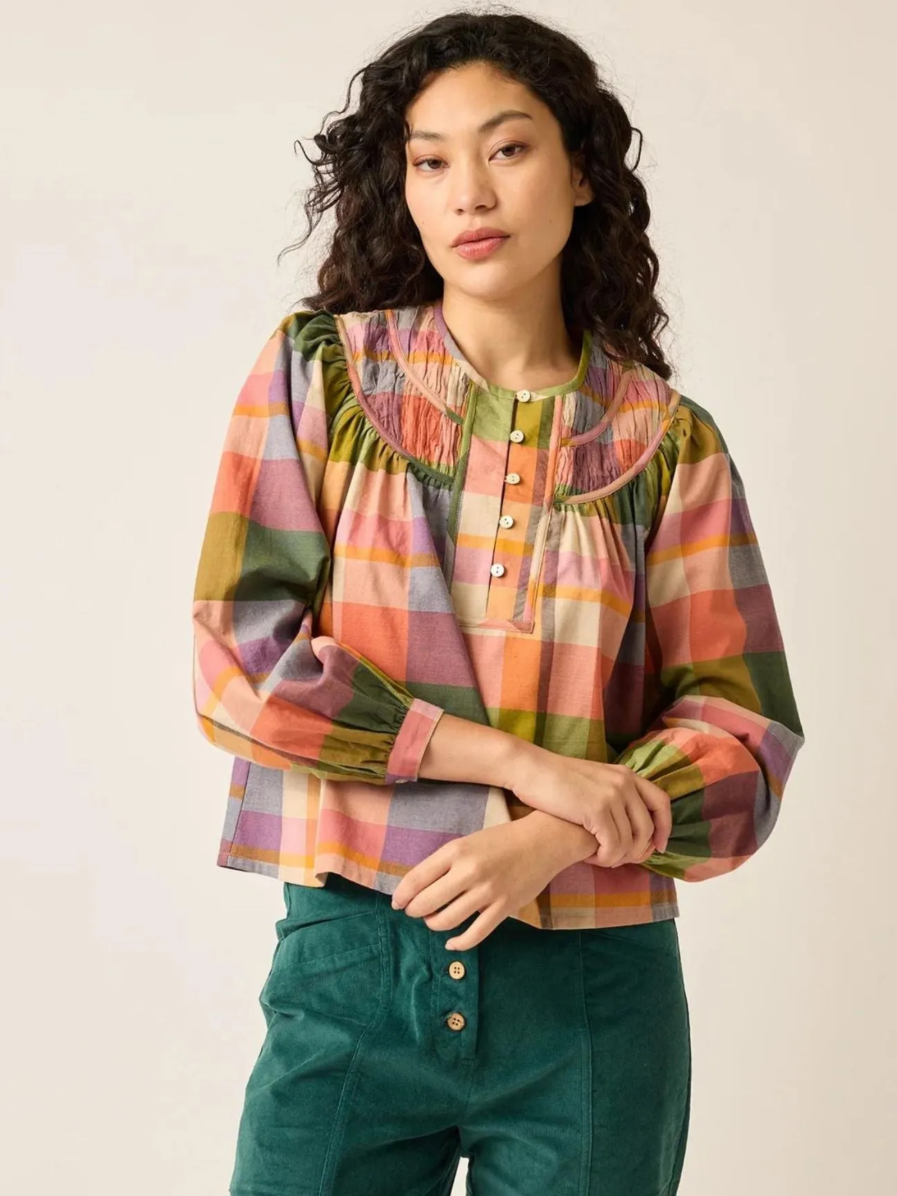 AW24 Maris Piped Blouse Spice Check