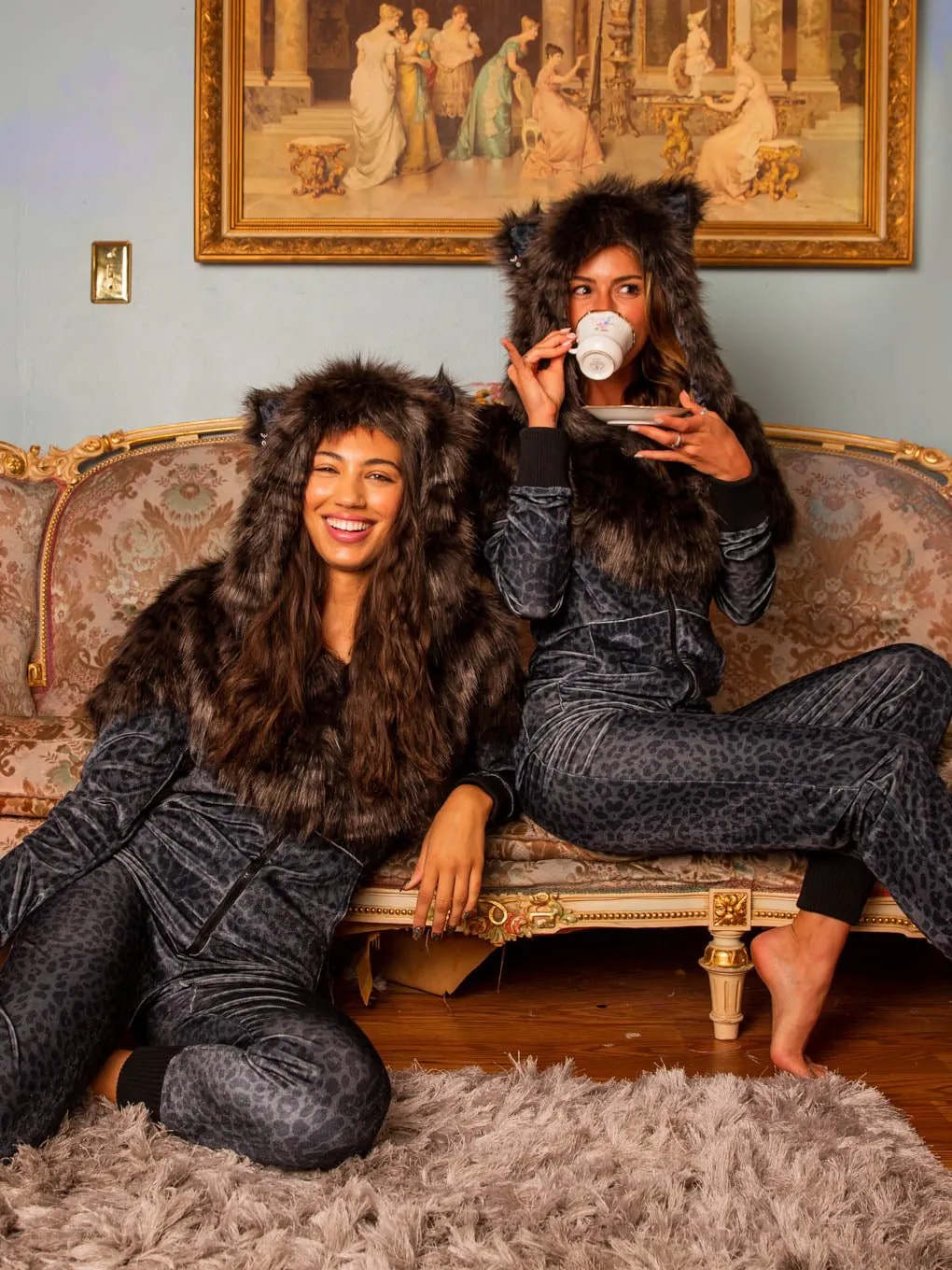 Black Panther Velvet Classic Faux Fur Animal Onesie | Women's