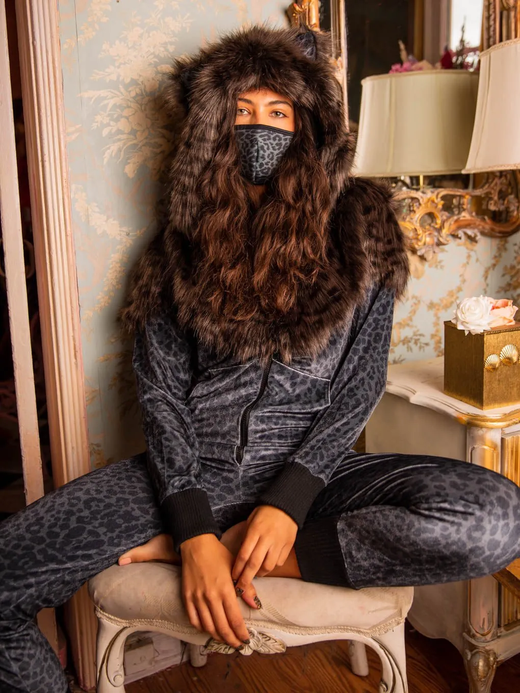 Black Panther Velvet Classic Faux Fur Animal Onesie | Women's