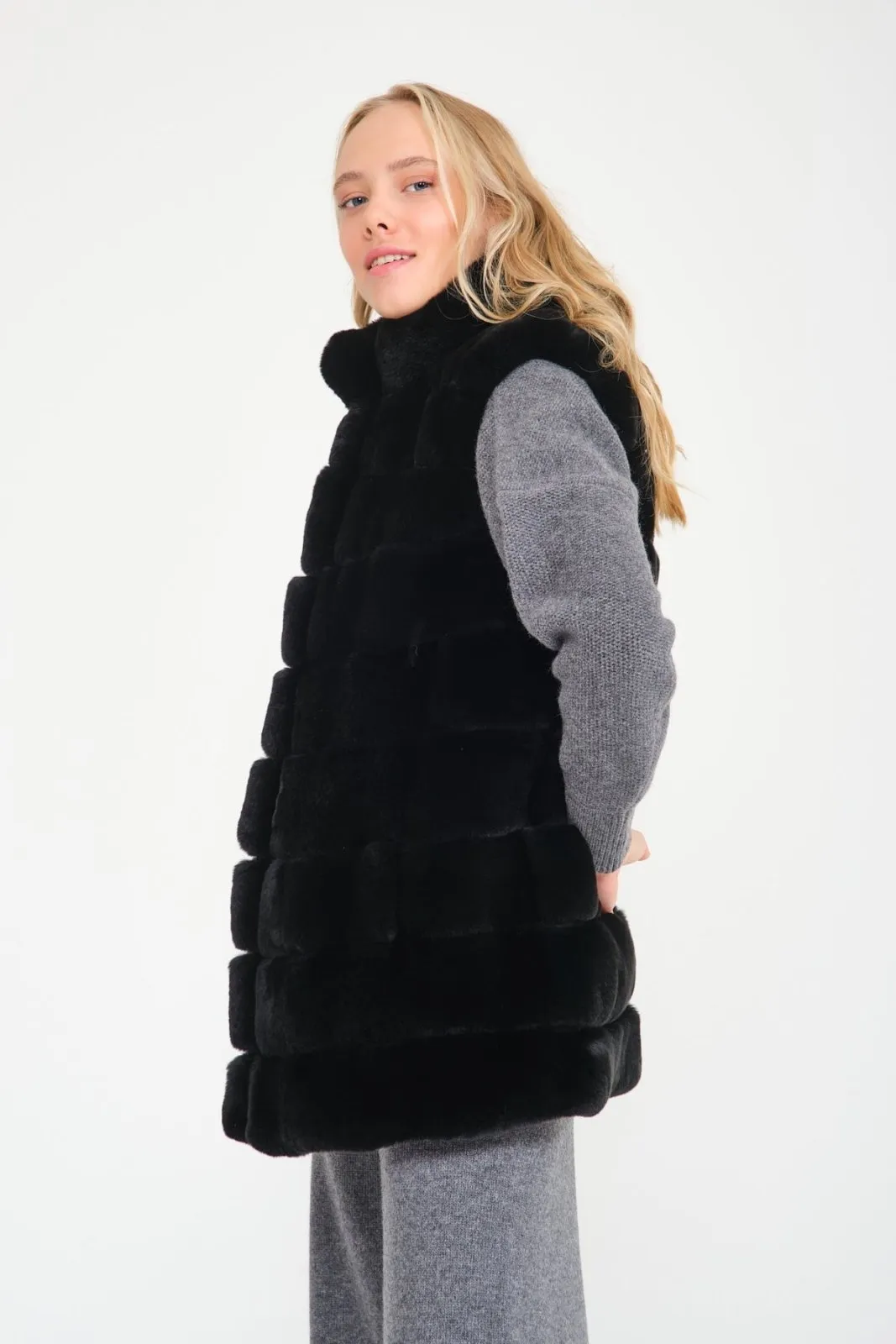 Black Rex Fur Vest