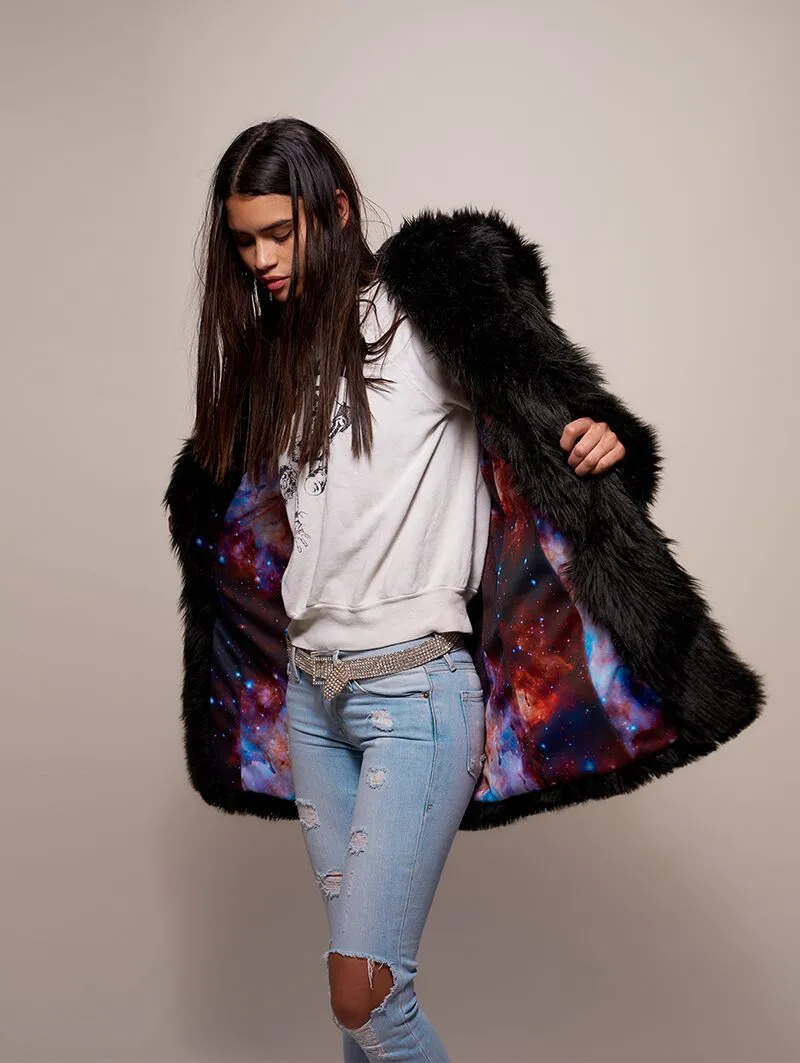 Black Wolf Galaxy Faux Fur Coat