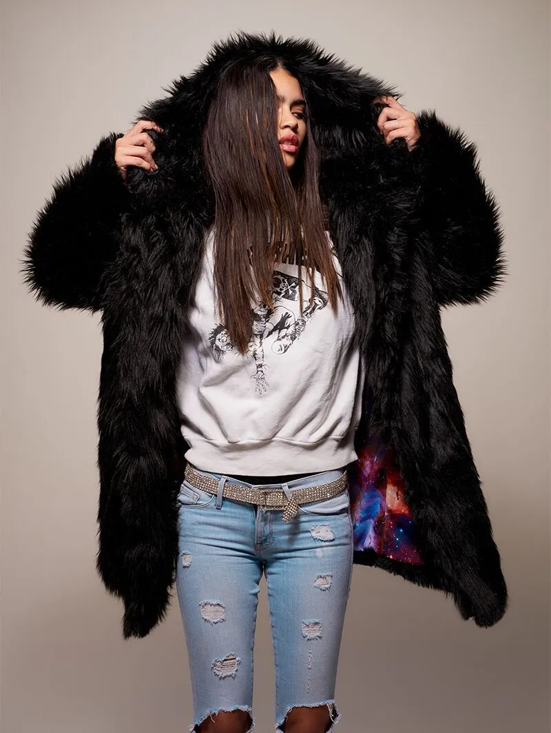 Black Wolf Galaxy Faux Fur Coat