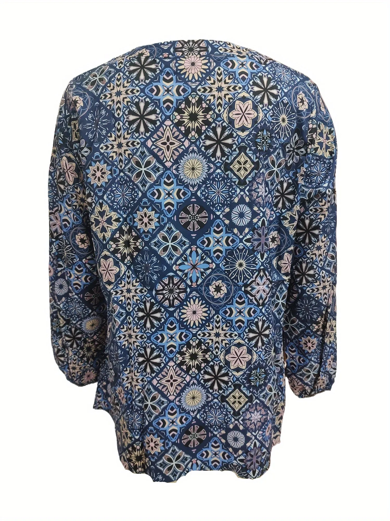 Boho Print Blouse Plus Size Long Sleeve Statement Top