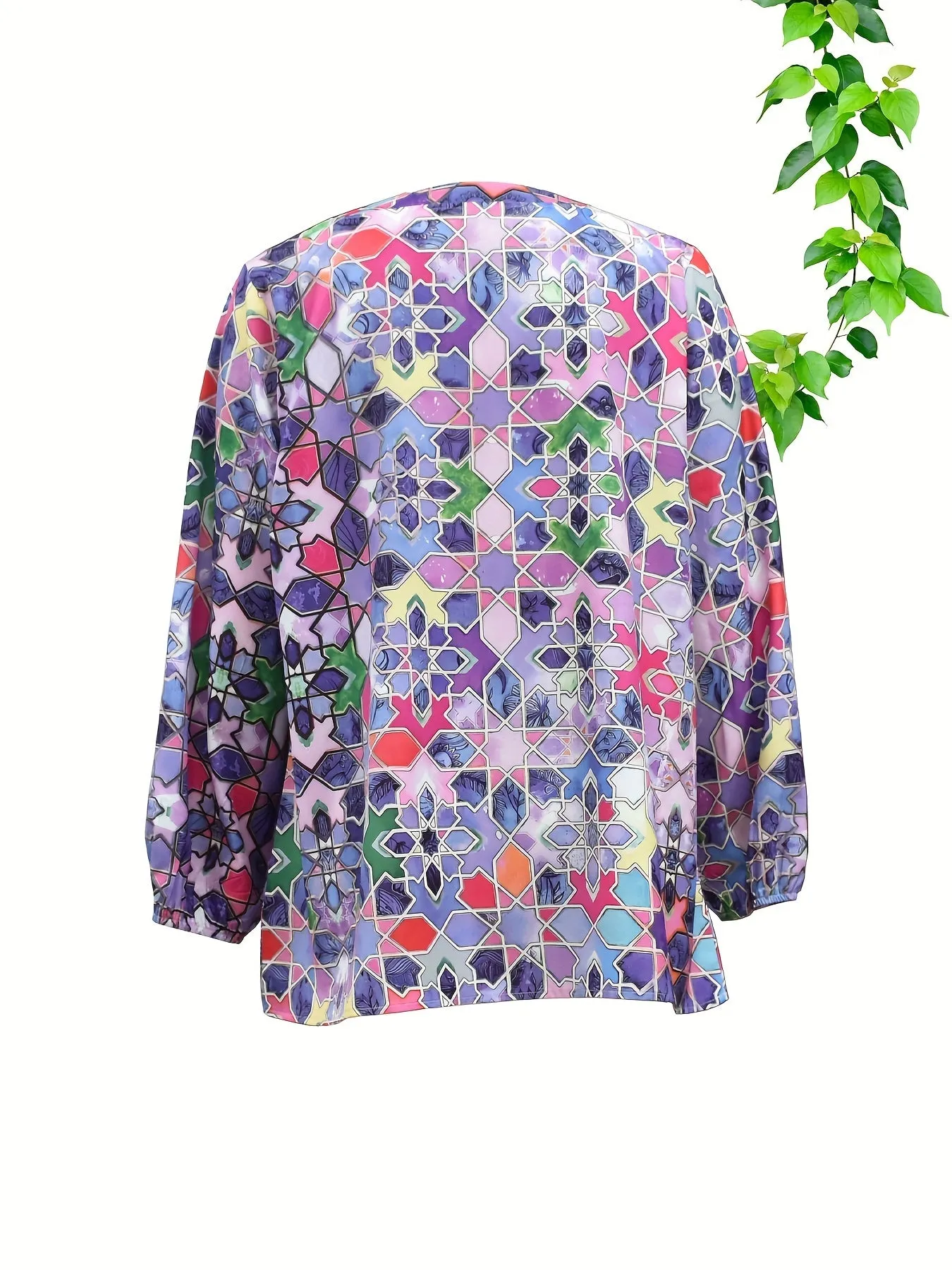 Boho Print Blouse Plus Size Long Sleeve Statement Top