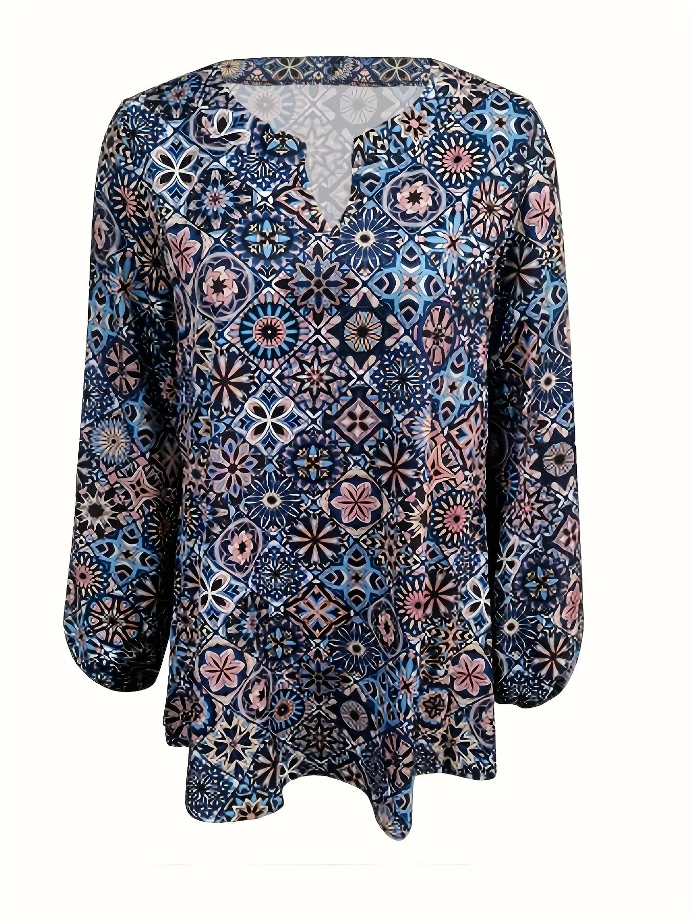 Boho Print Blouse Plus Size Long Sleeve Statement Top