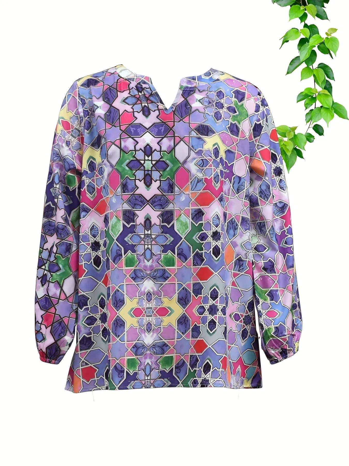 Boho Print Blouse Plus Size Long Sleeve Statement Top