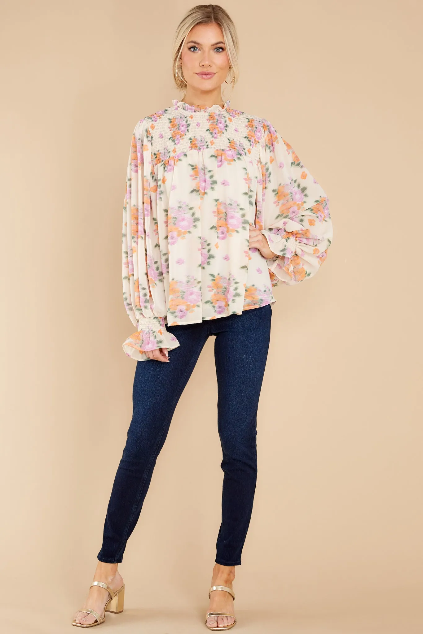 Burst Into Bloom Ivory Multi Floral Print Top