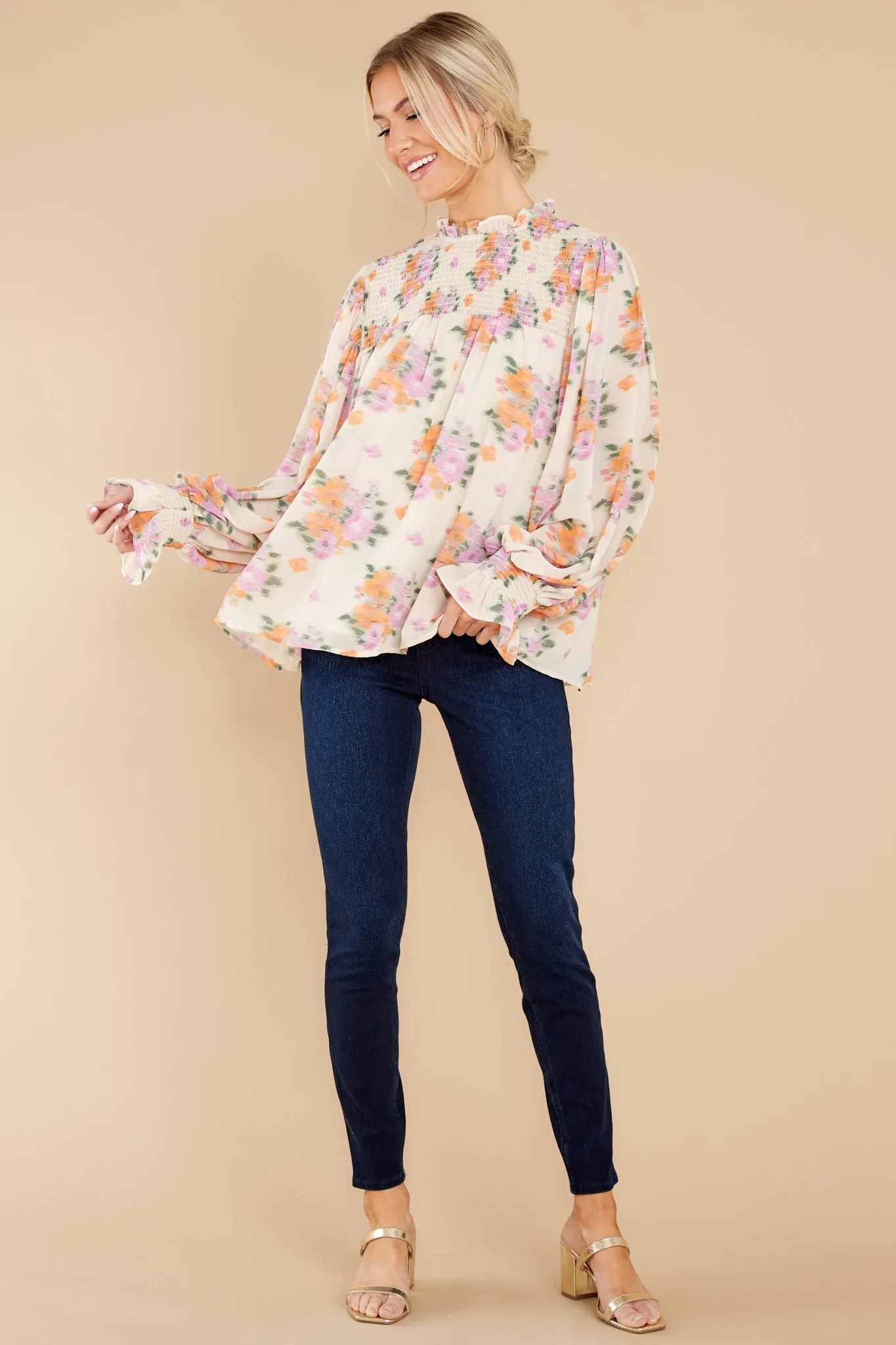 Burst Into Bloom Ivory Multi Floral Print Top