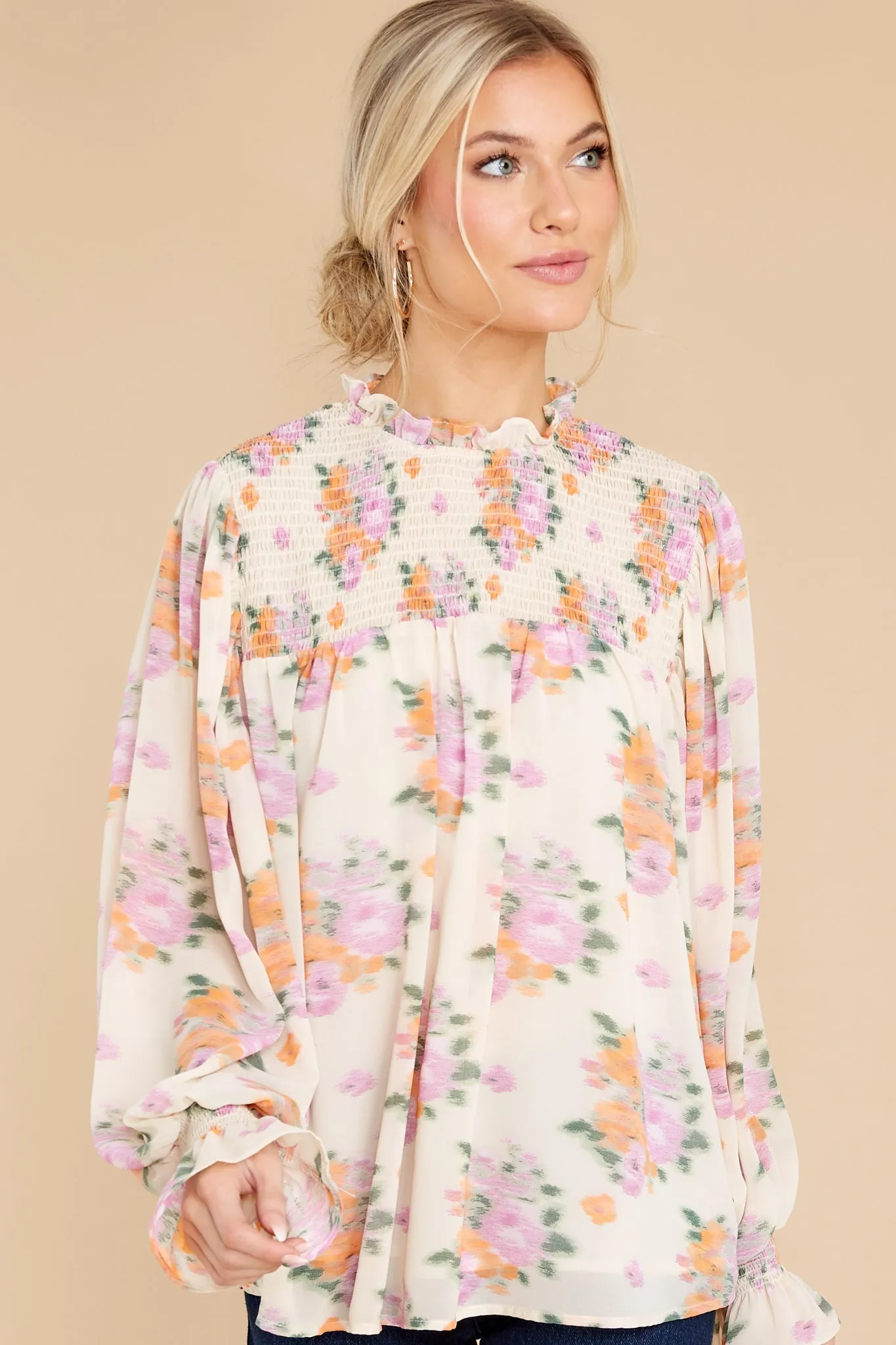 Burst Into Bloom Ivory Multi Floral Print Top