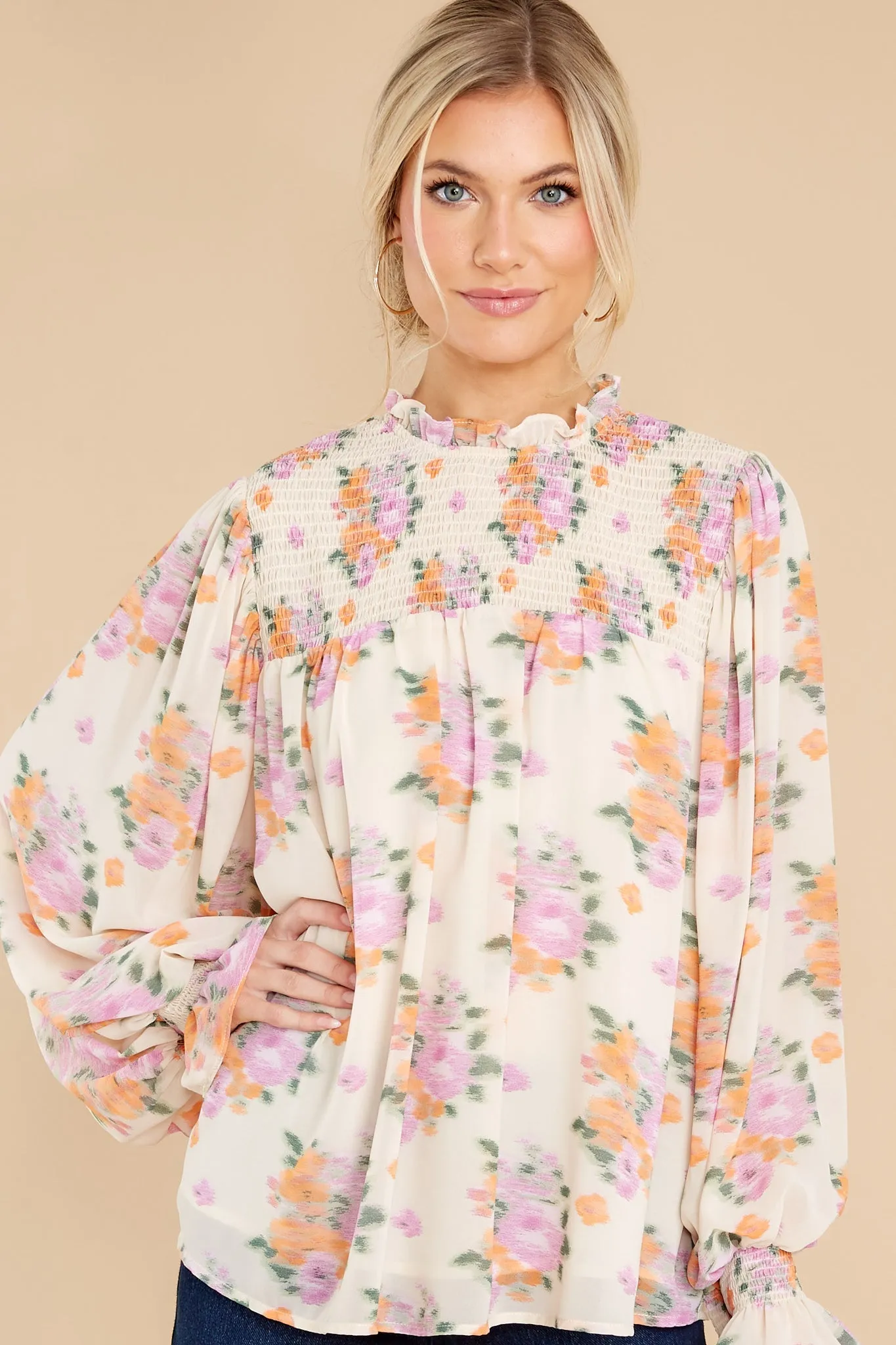 Burst Into Bloom Ivory Multi Floral Print Top