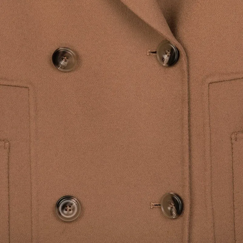 Camel Double Breasted Wool Coat