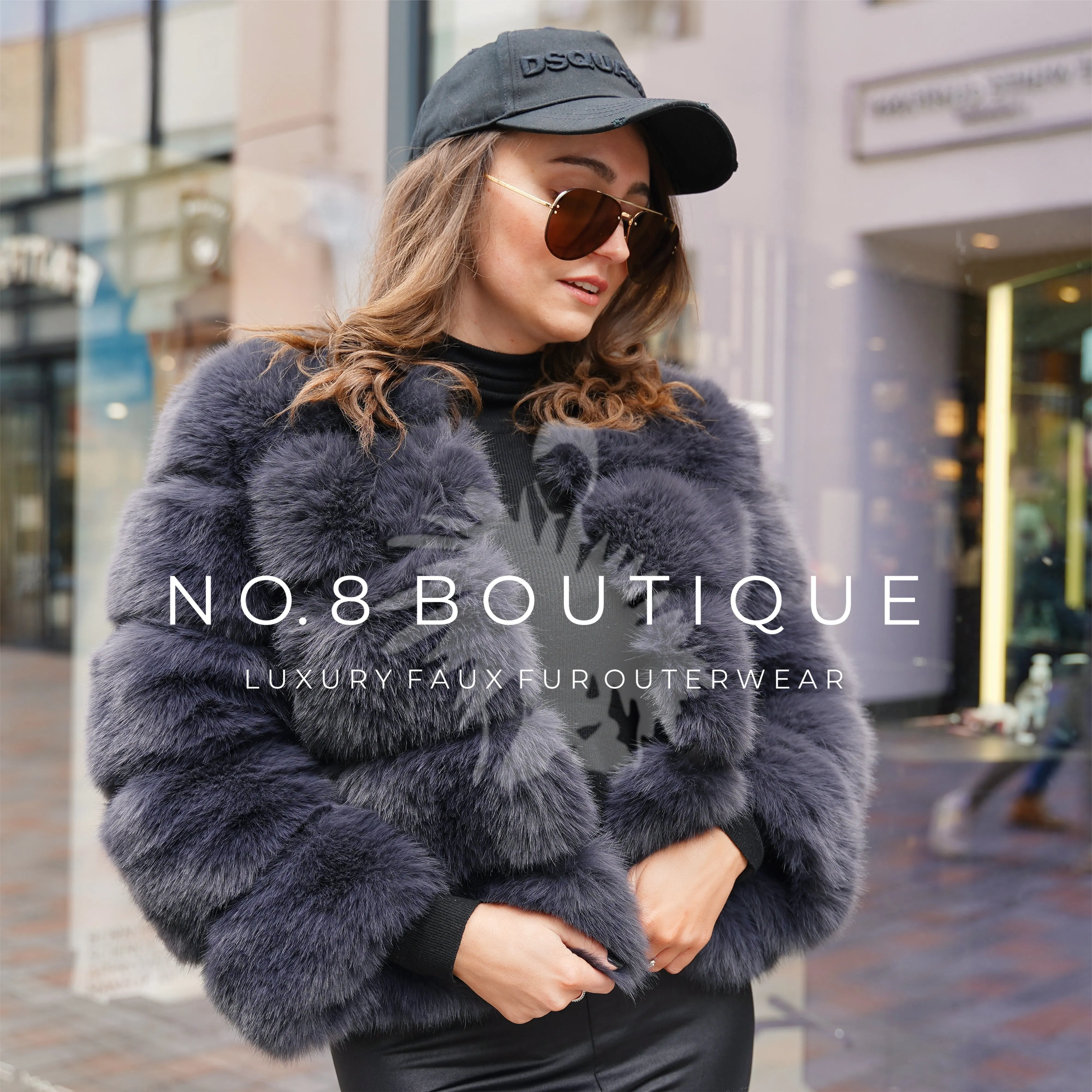 Charcoal Grey Faux Fur Jacket With 5 Rows