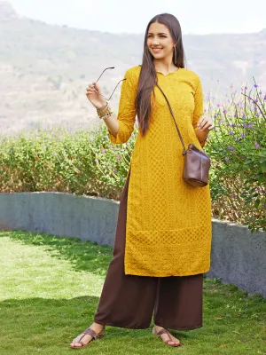 Chikankari Embroidered Straight Fit Kurta - Yellow