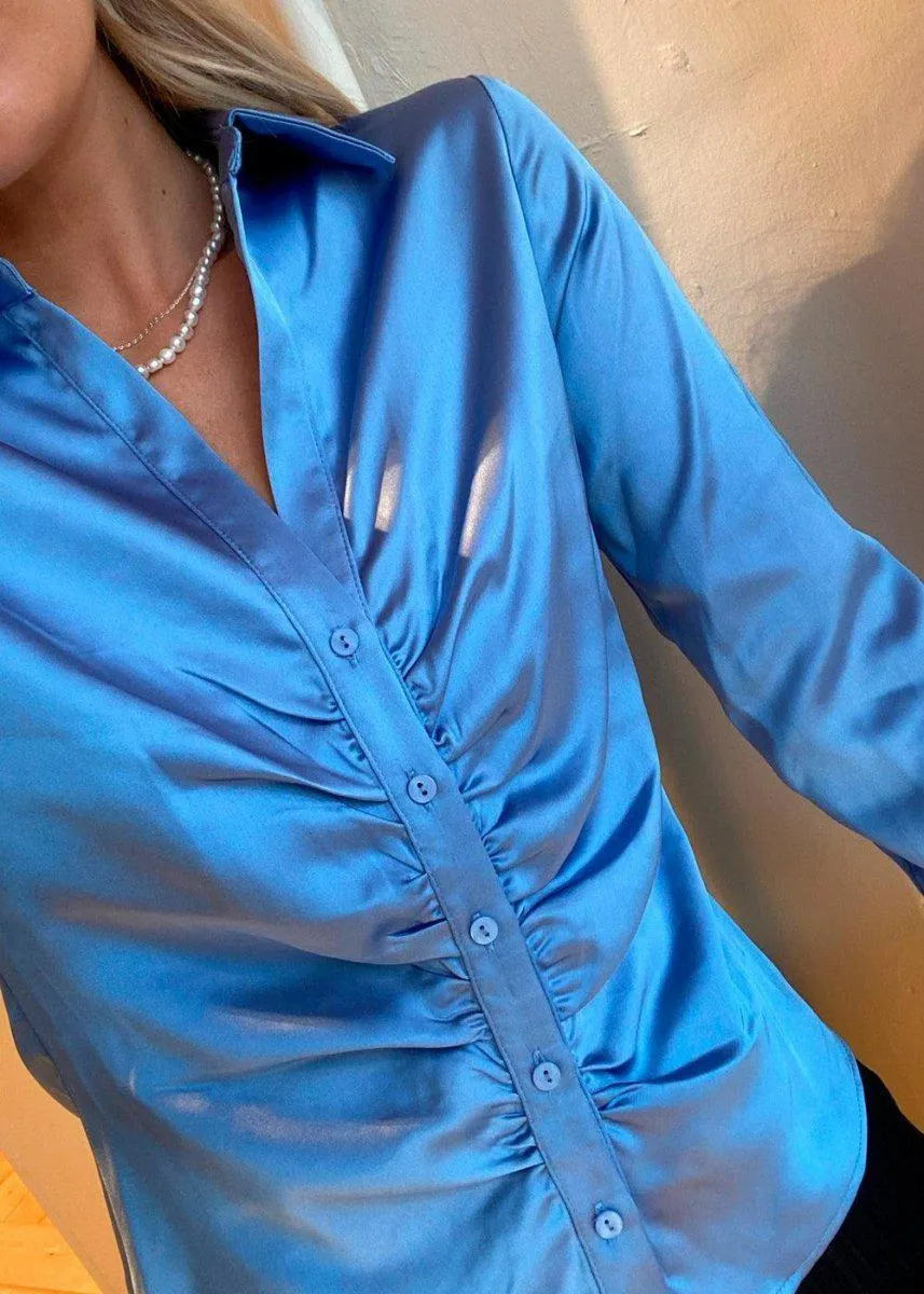 Christy Satin Shirt - Sky Blue