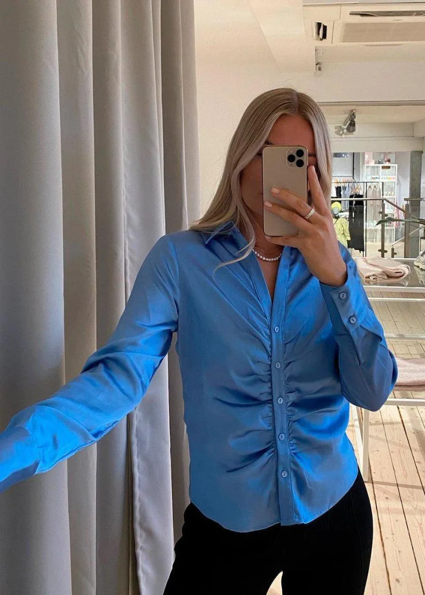 Christy Satin Shirt - Sky Blue