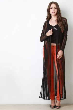 Contrast Mesh Longsleeve Maxi Cardigan