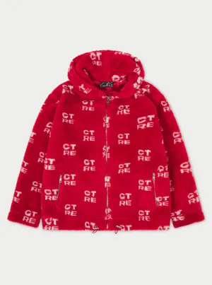 CTRE FUR LOGO OVERSIZED HOODED JACKET - RED