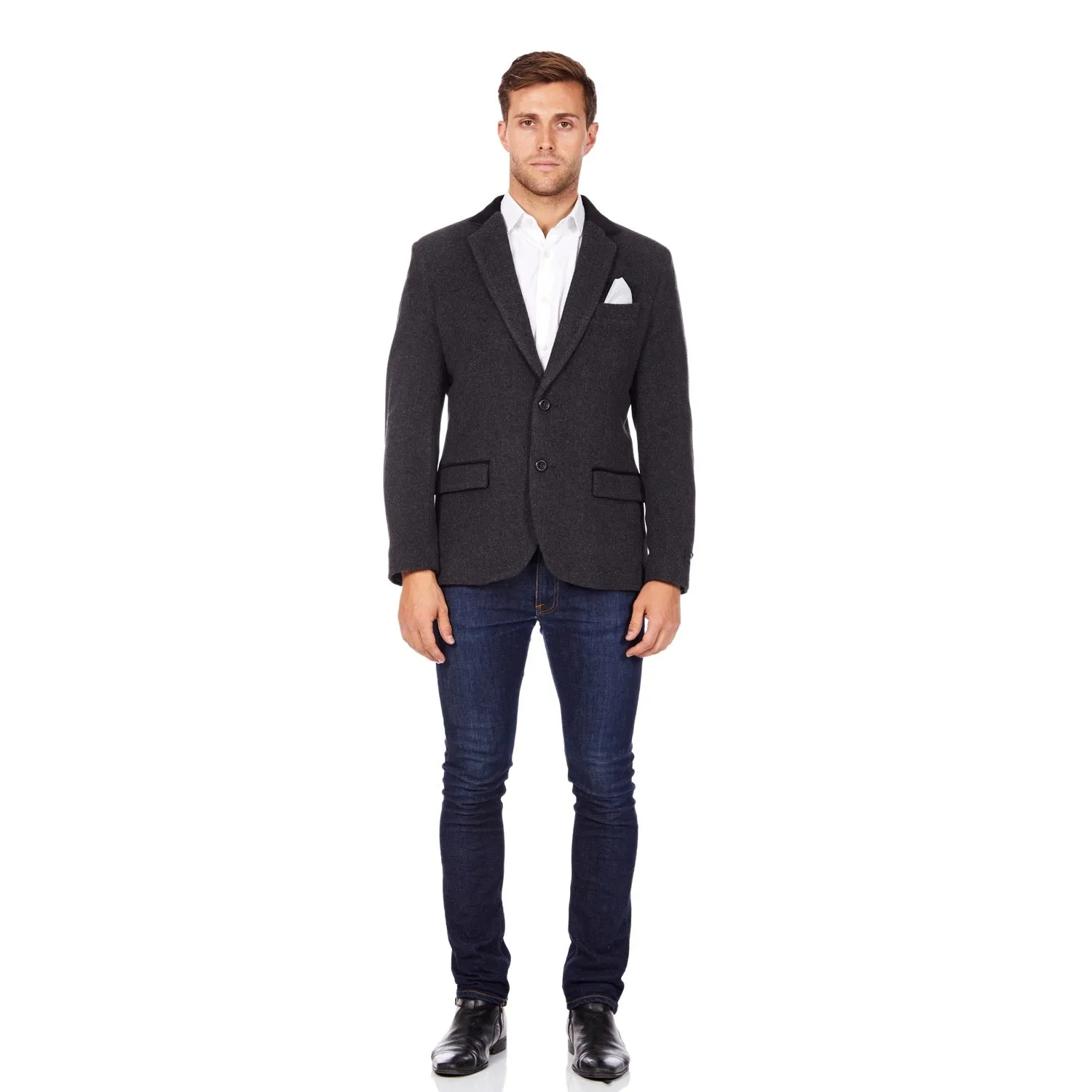 De La Creme MAN - Wool Blend Velvet Trim Formal/Casual Blazer