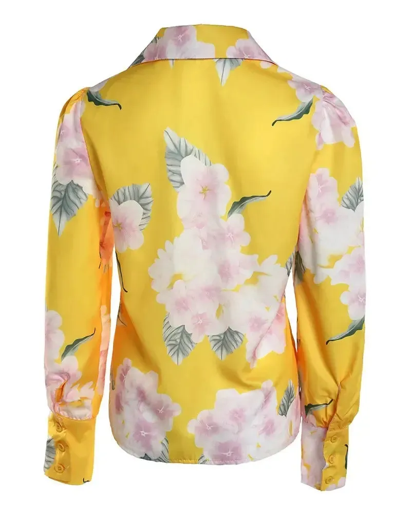 Deanwangkt - Floral print shirt with puff sleeves