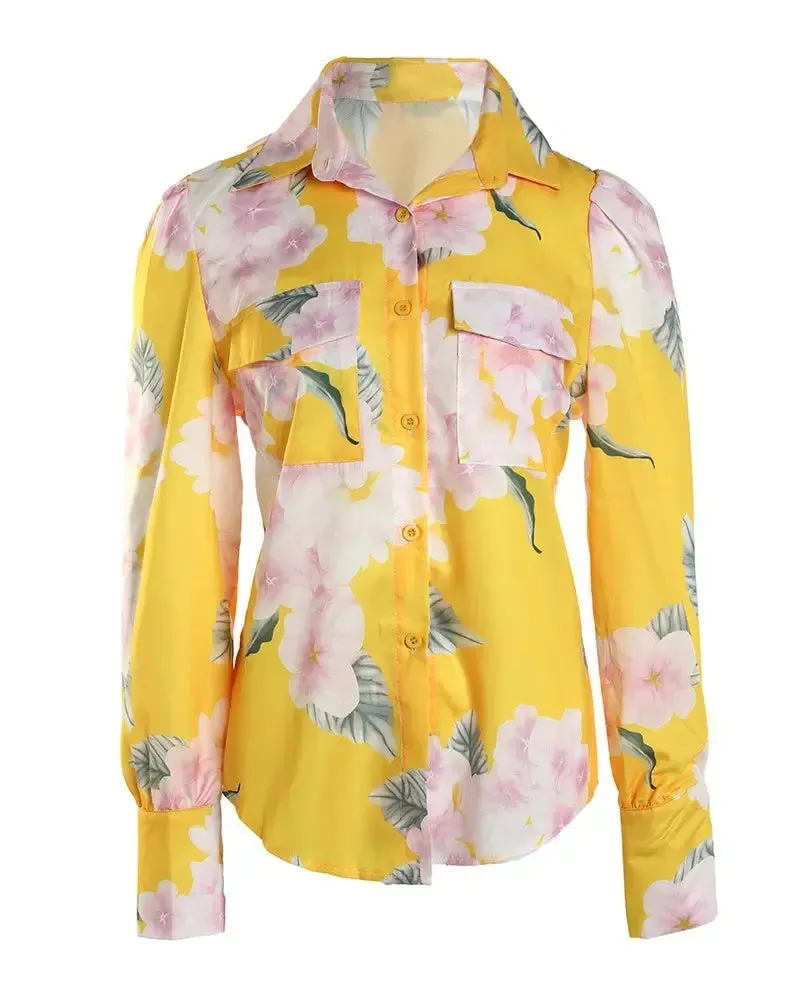 Deanwangkt - Floral print shirt with puff sleeves