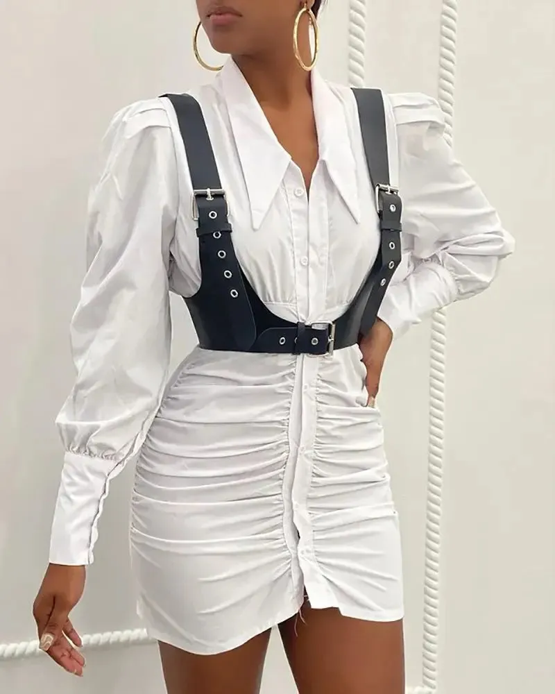 Deanwangkt - Shirred and buttoned long sleeve shirt with corset