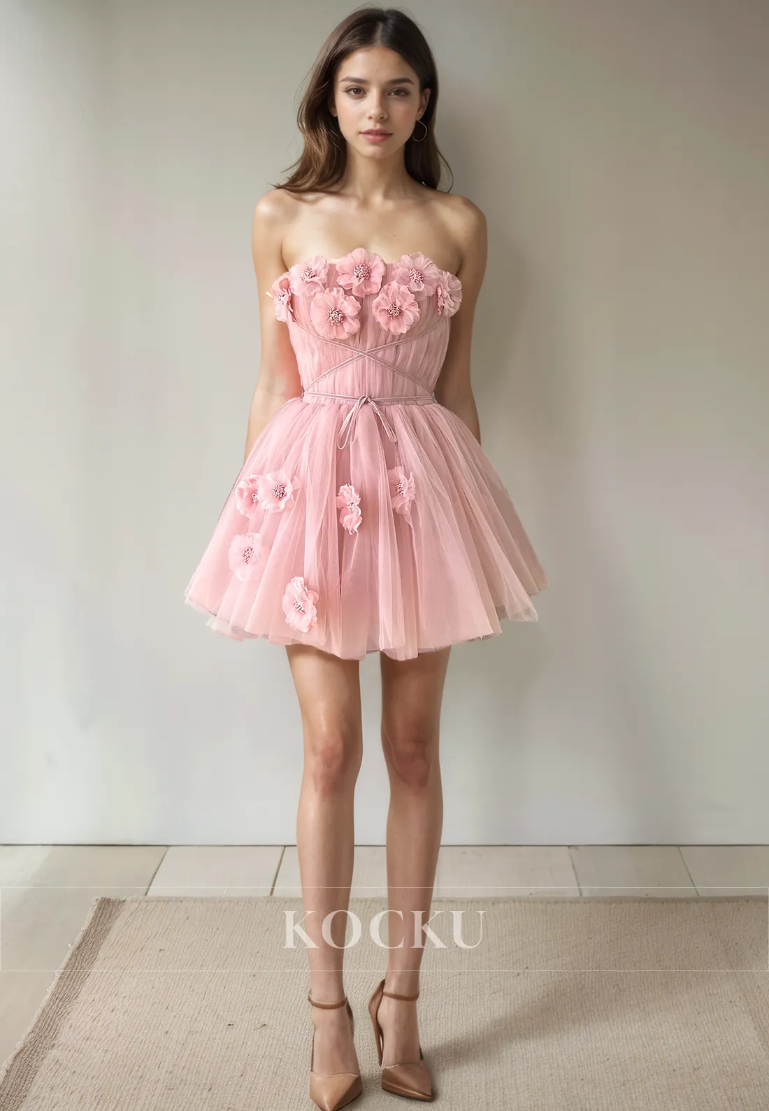 Elegant & Luxurious Off-Shoulder Sleeveless A-Line Flower Party Homecoming Dress