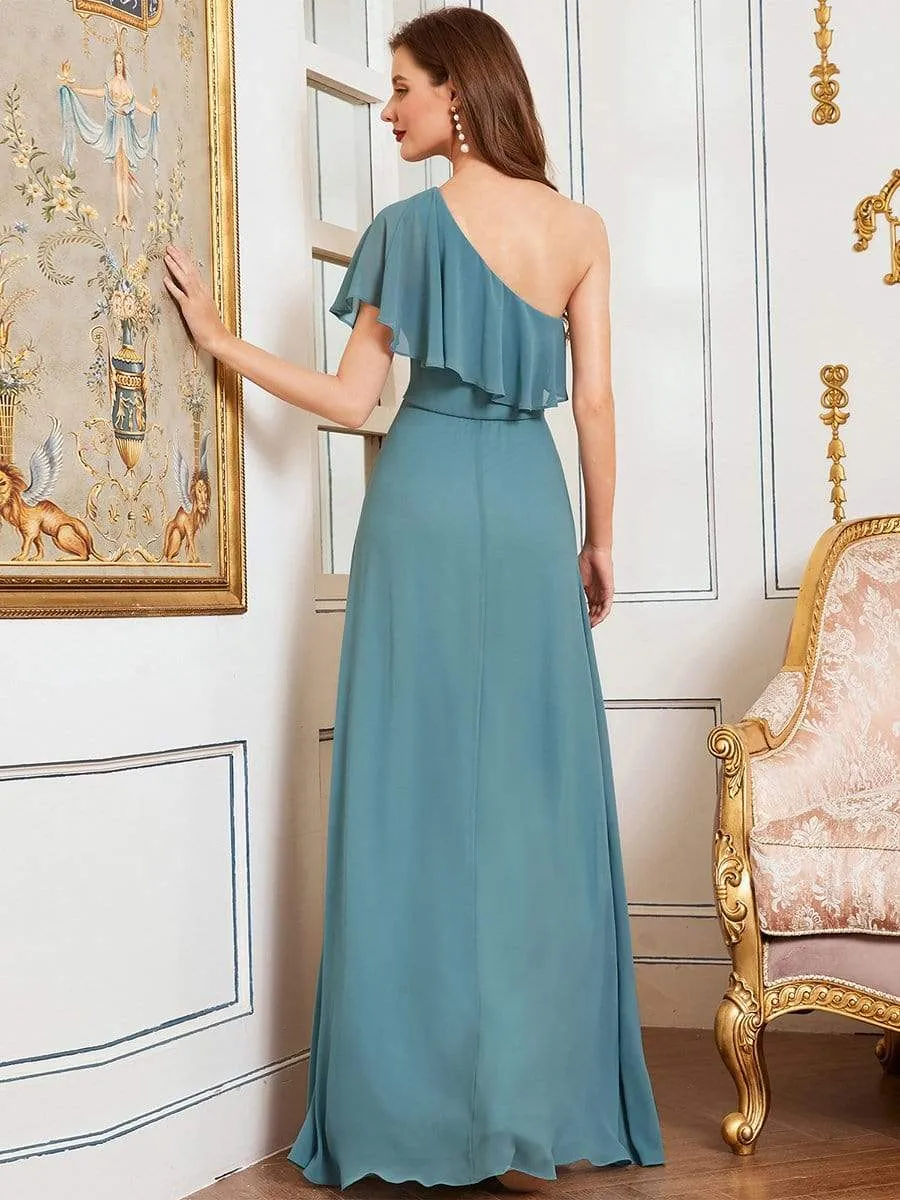 Elegant One Shoulder Beaded Long Chiffon Bridesmaid Dress