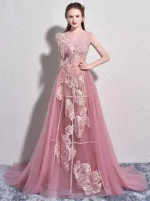 Elegant Pink Applique Illusion Prom Dress, DB10971