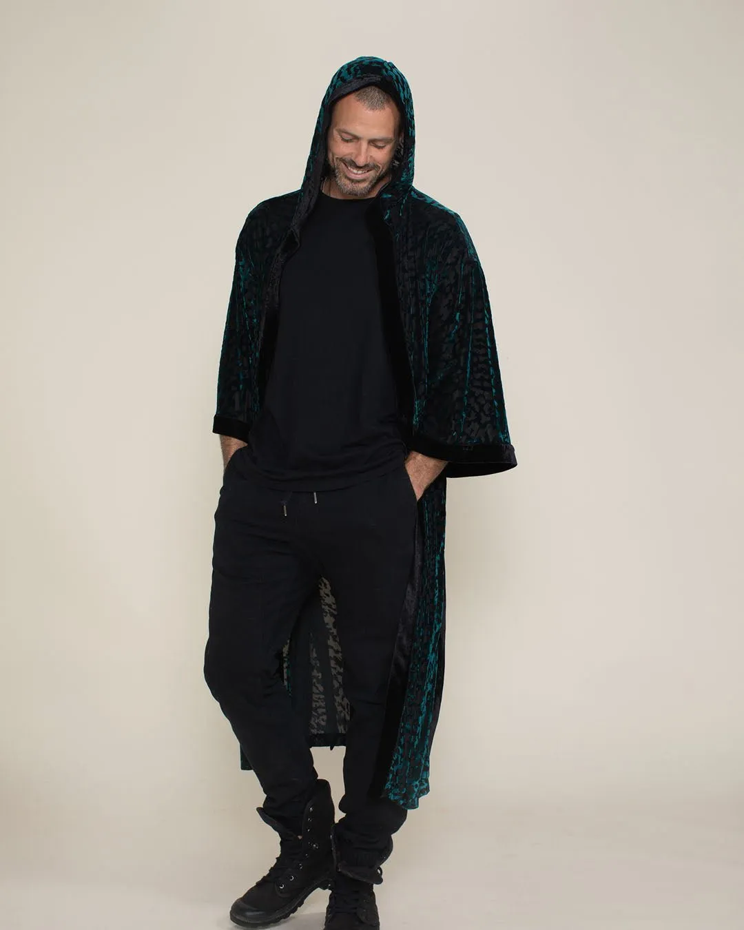 Emerald Tiger Hooded Burnout Velvet Kimono | Men's