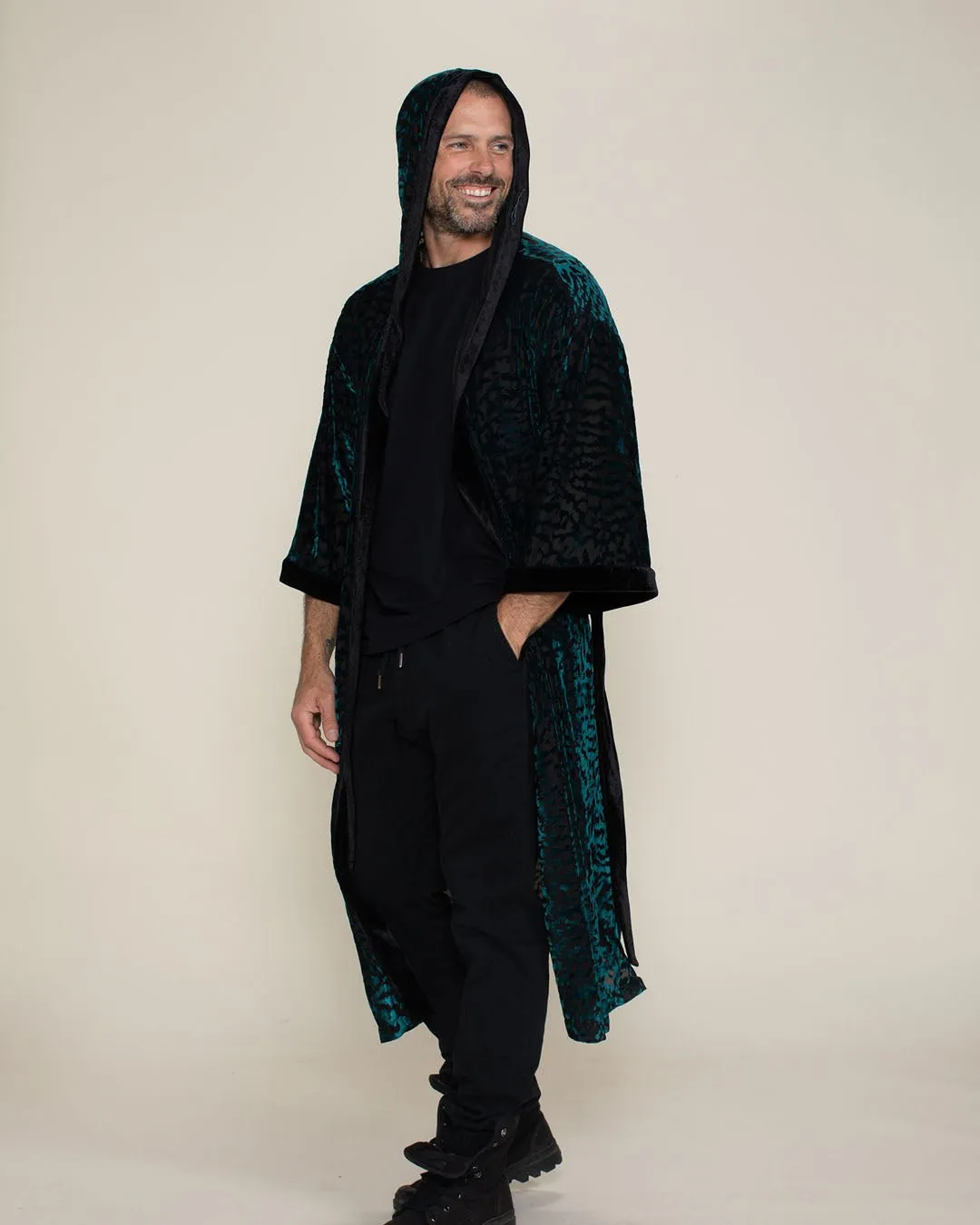 Emerald Tiger Hooded Burnout Velvet Kimono | Men's