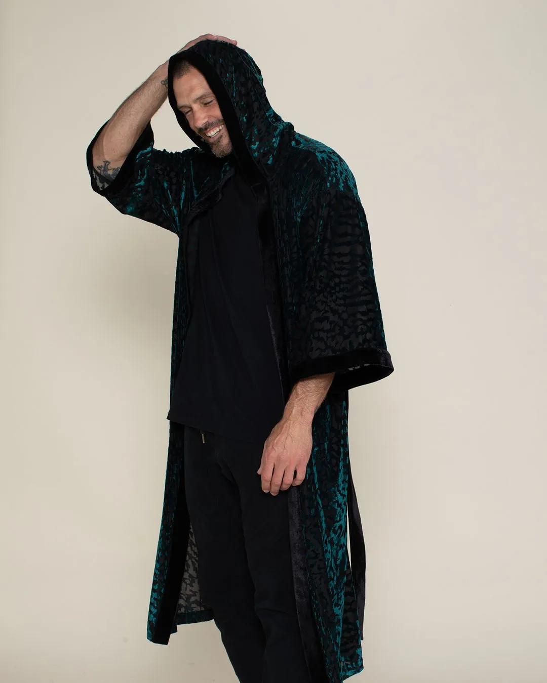 Emerald Tiger Hooded Burnout Velvet Kimono | Men's