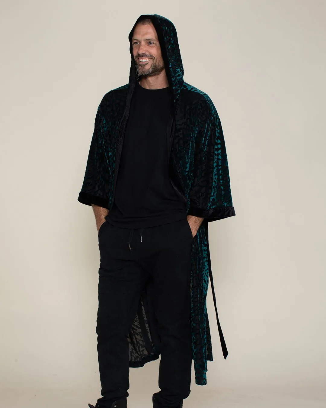 Emerald Tiger Hooded Burnout Velvet Kimono | Men's