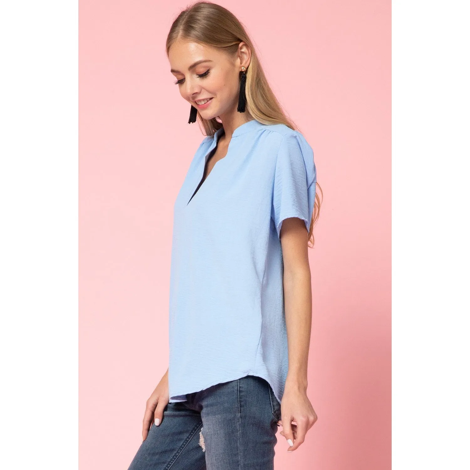 Entro V-Neck Placket Top - Blue