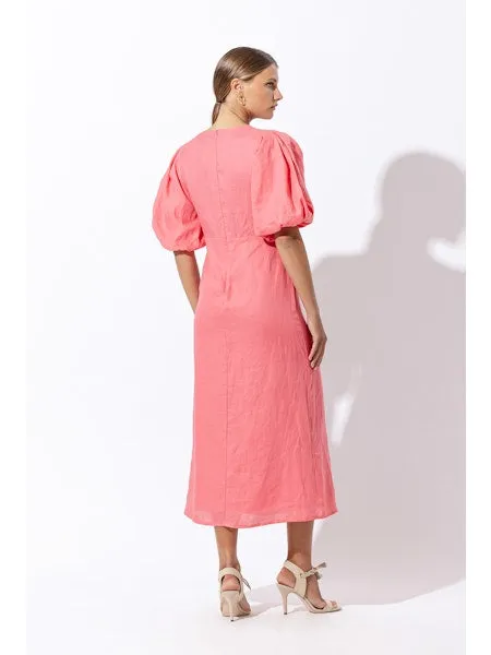 Ester Balloon Sleeve Linen Maxi Dress - French Pink