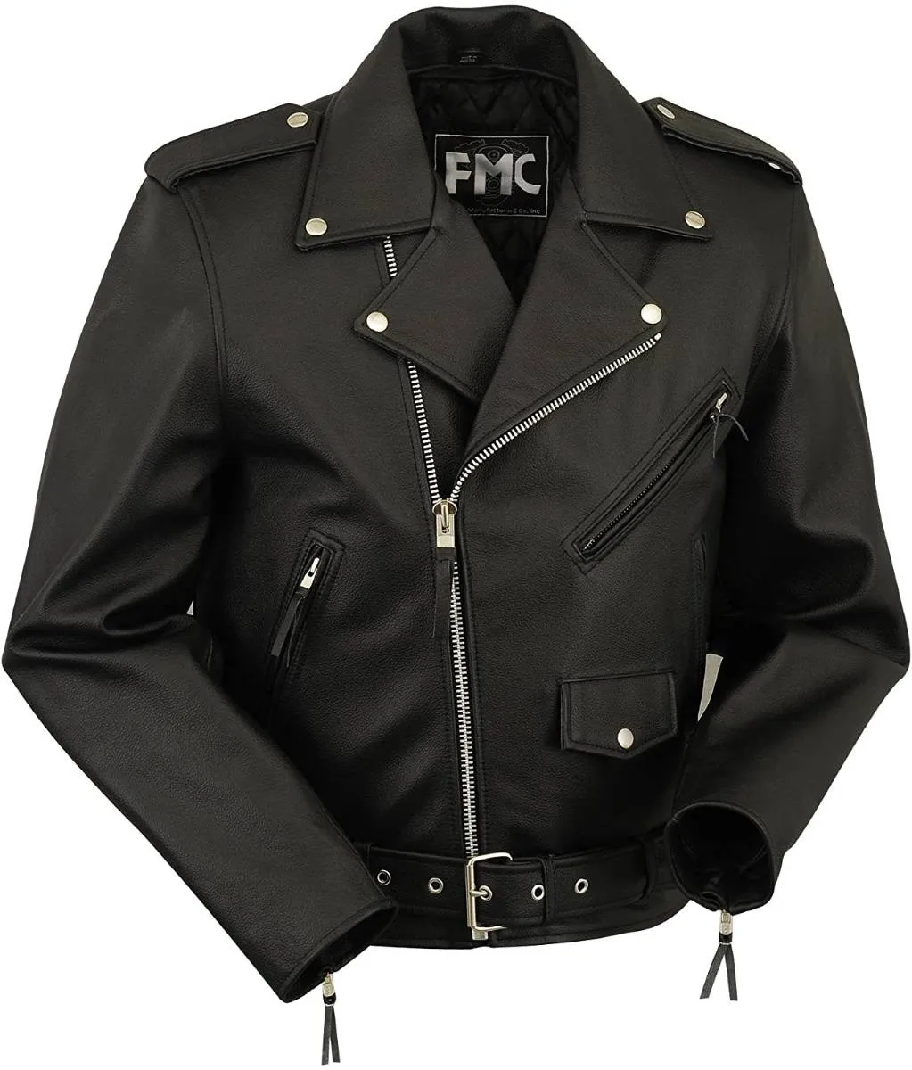 First Manufacturing FMM200CCFZ Men’s Black Classic Motorcycle Leather Jacket with Zip-Out Liner