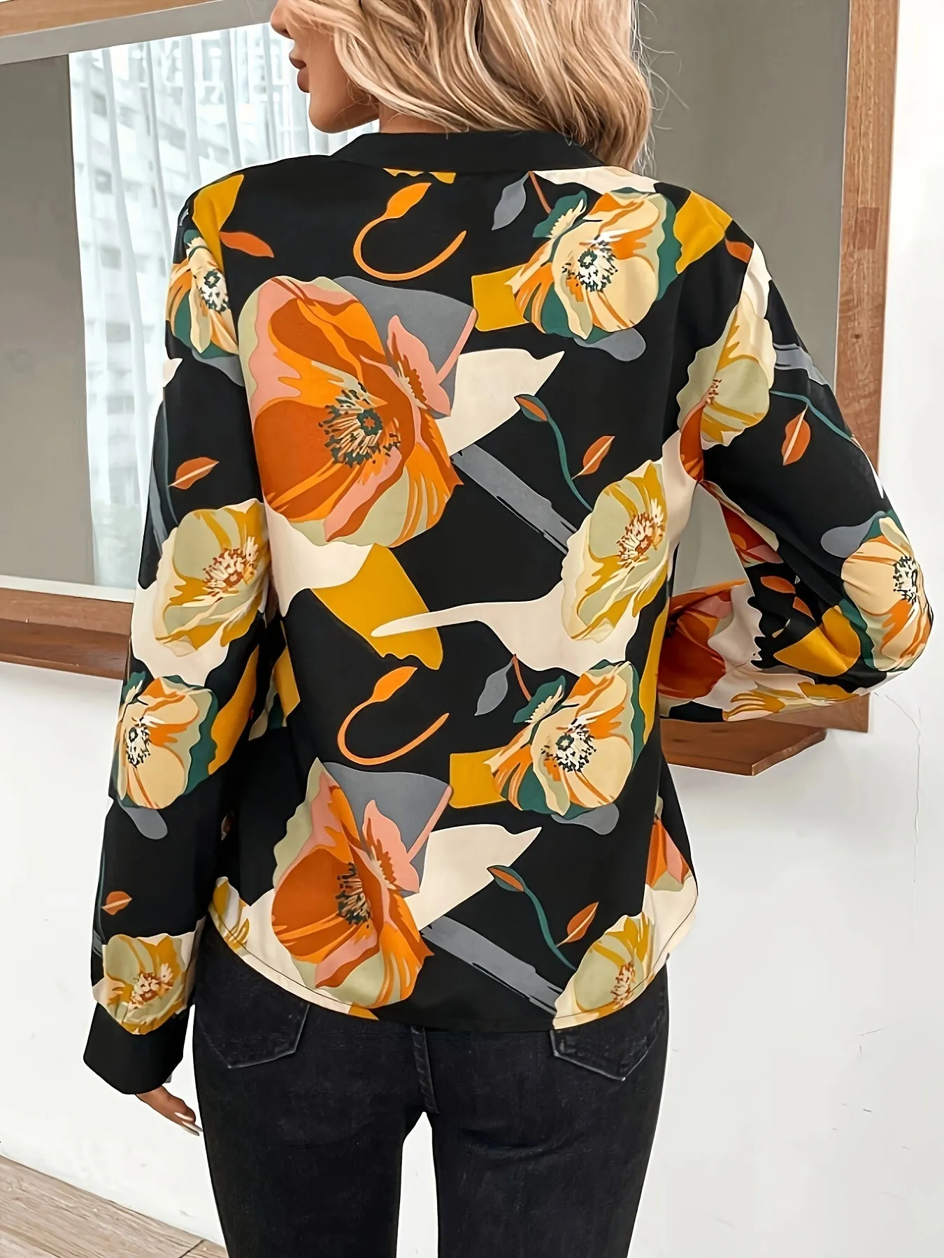 Floral Print Deep VNeck Blouse for Curvy Women