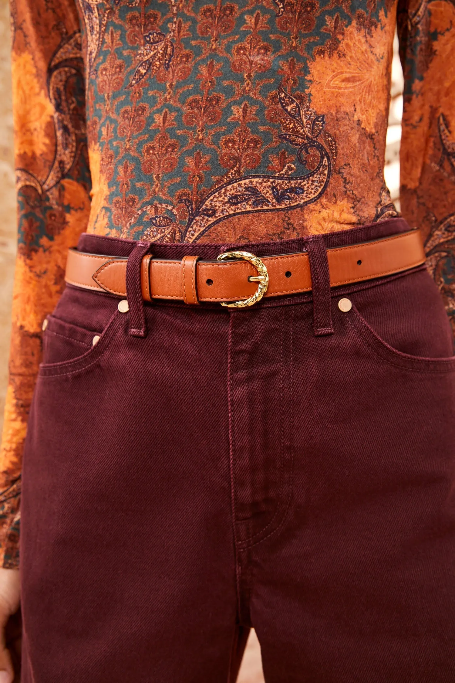 Gia Twisted Gold Belt in Tan Sierra Leather