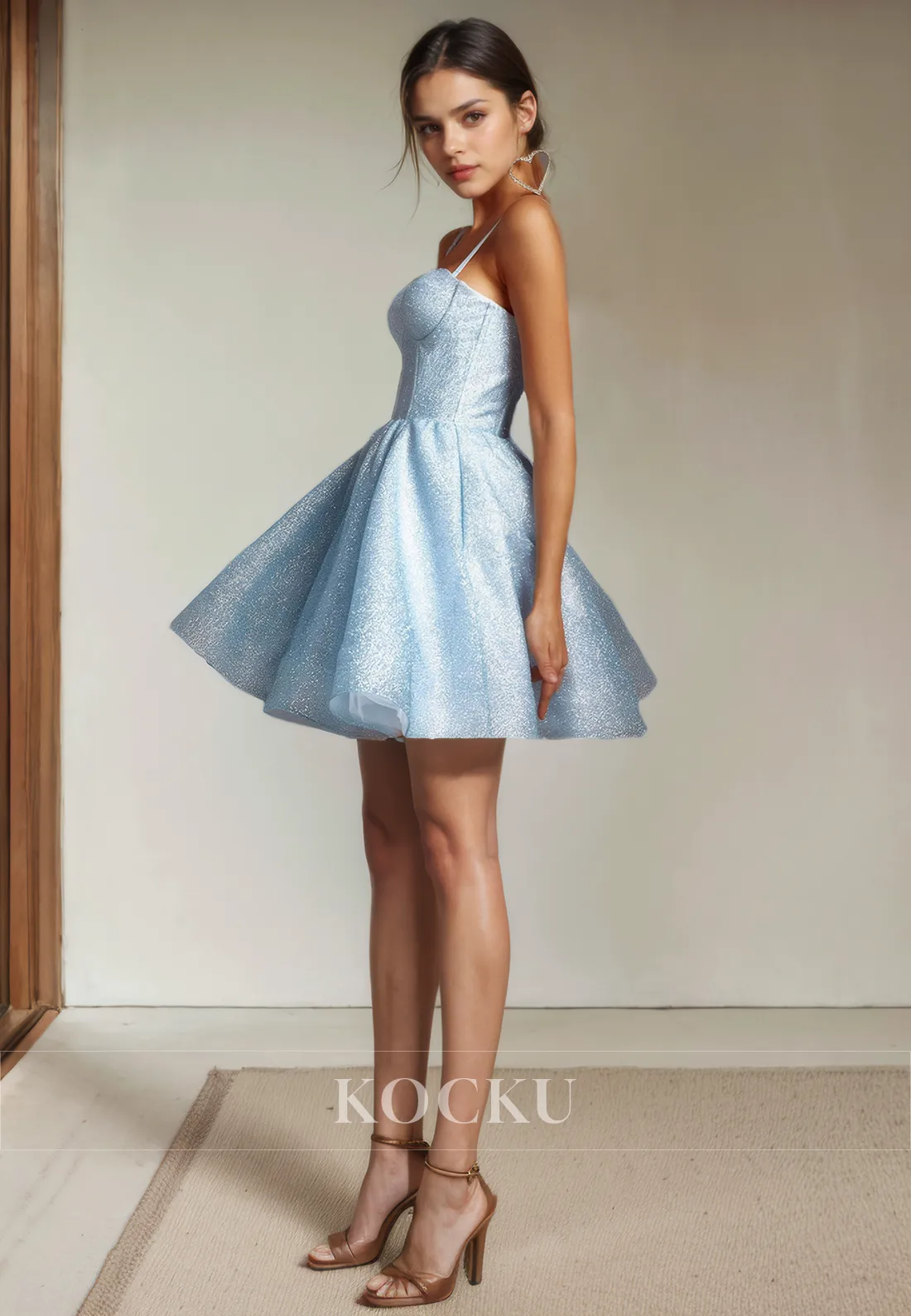 Gorgeous & Charming Spaghetti Straps Square Sparkly Party Homecoming Dress