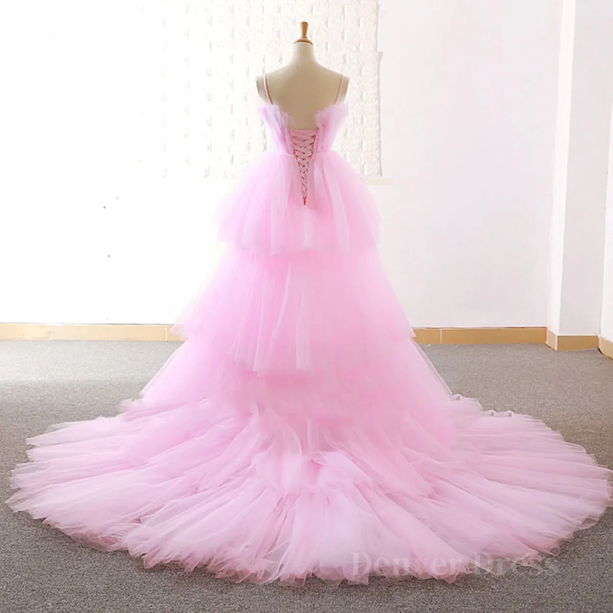 Gorgeous High Low Pink Tulle Long Prom Dresses Pink Tulle Formal Graduation Evening Dresses