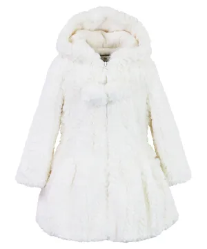 Hooded Zip Front Pompom Coat- Ivory