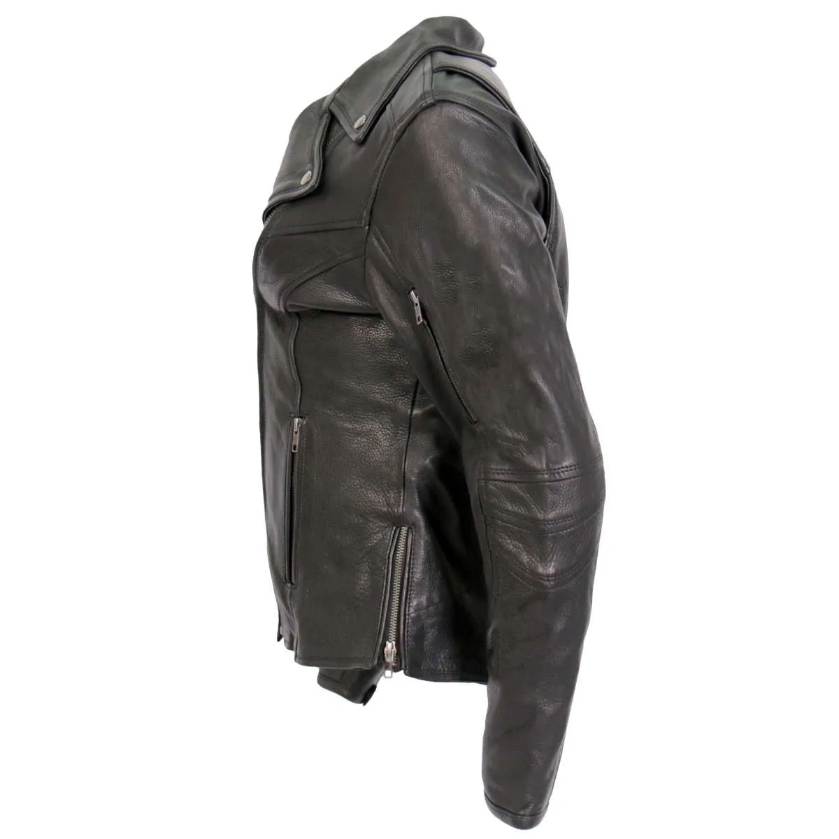 Hot Leathers JKL1034 Ladies Black Leather MC Jacket with Plaid Flannel Lining