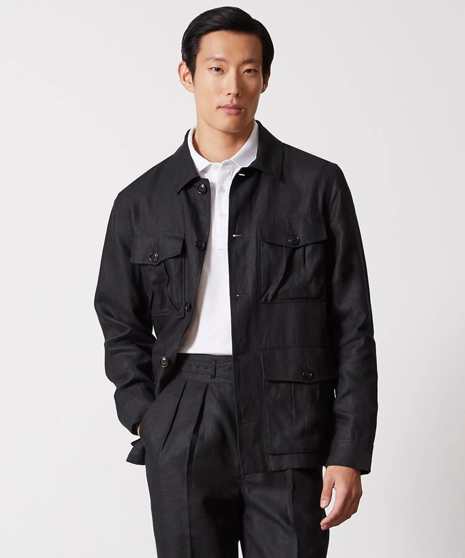 Irish Linen Field Jacket in Black