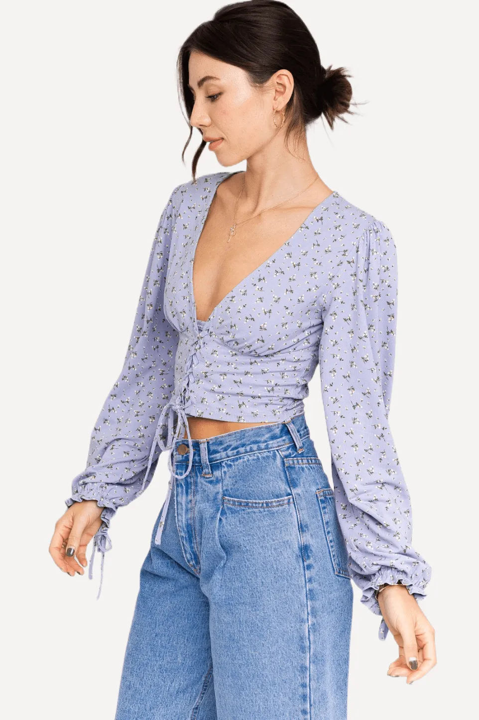 Juniors' Lace Up Cropped Top