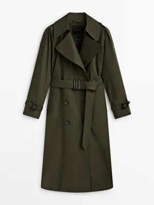 Khaki trench coat with belt