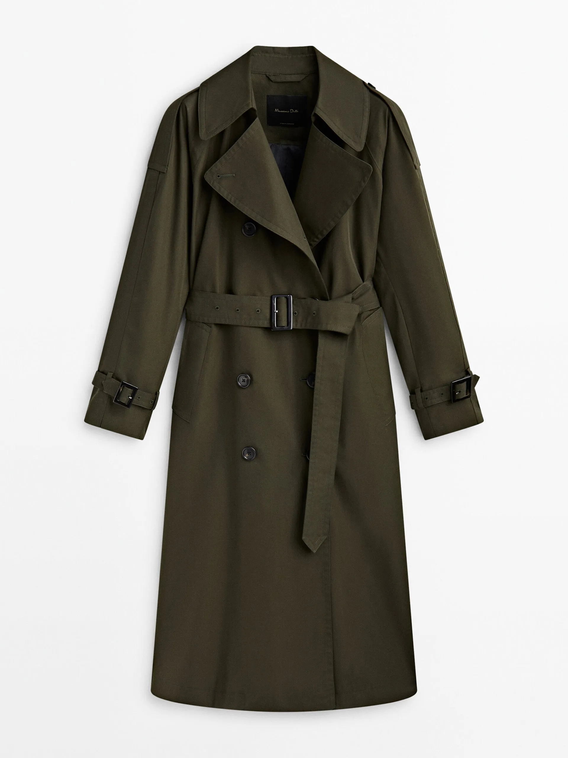 Khaki trench coat with belt