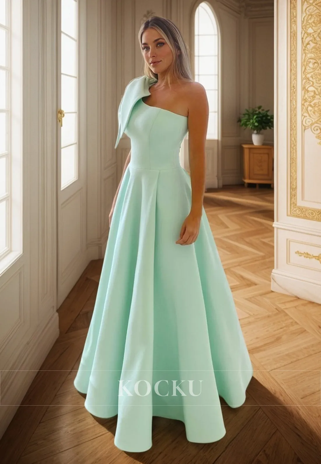 L3109 - Classic & Timeless One Shoulder Sleeveless A-Line Satin Evening Party Prom Dress