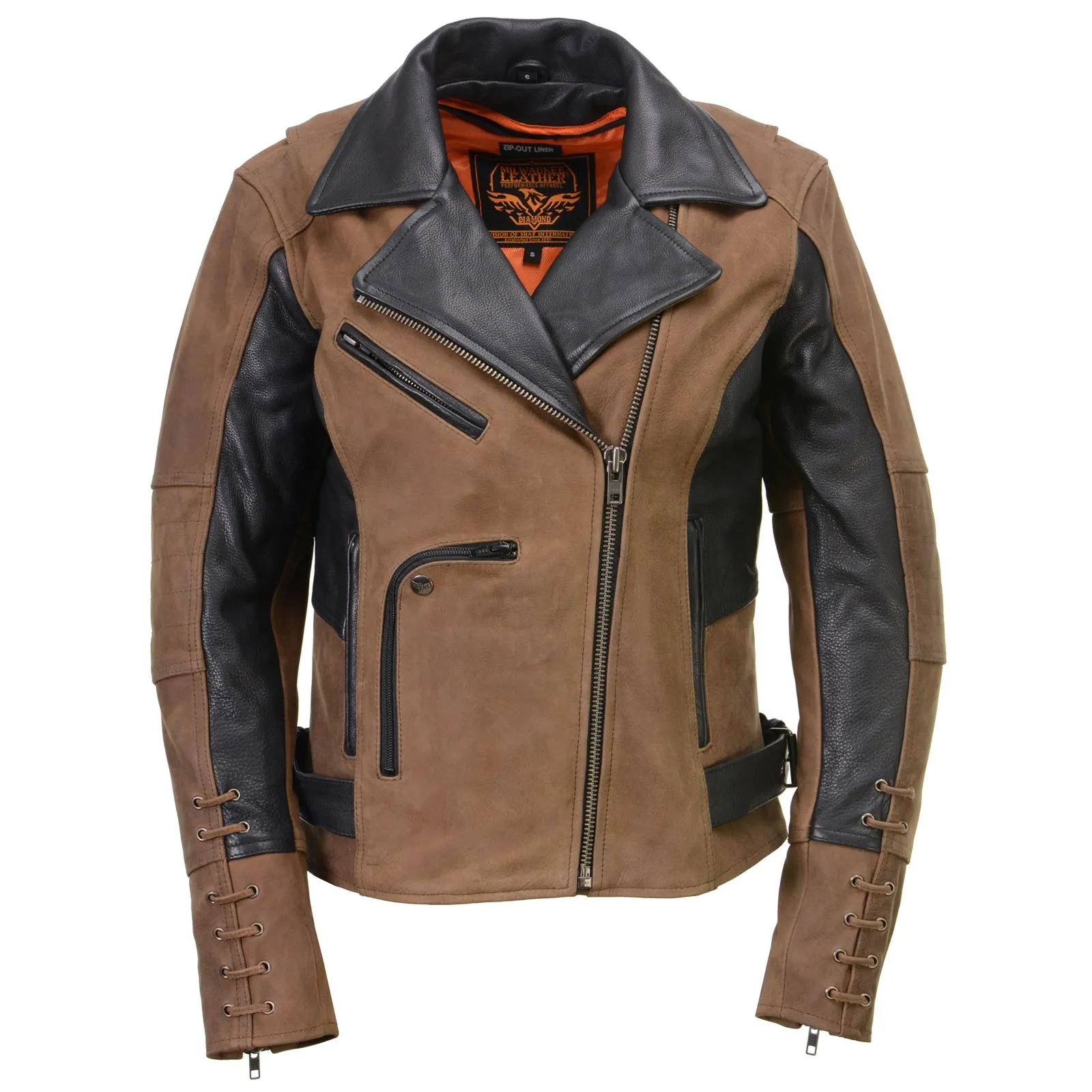 Milwaukee Leather MLL2508 Women's 'Dixie' Vintage Crazy Horse Brown and Black Leather Motorcycle Rider Jacket